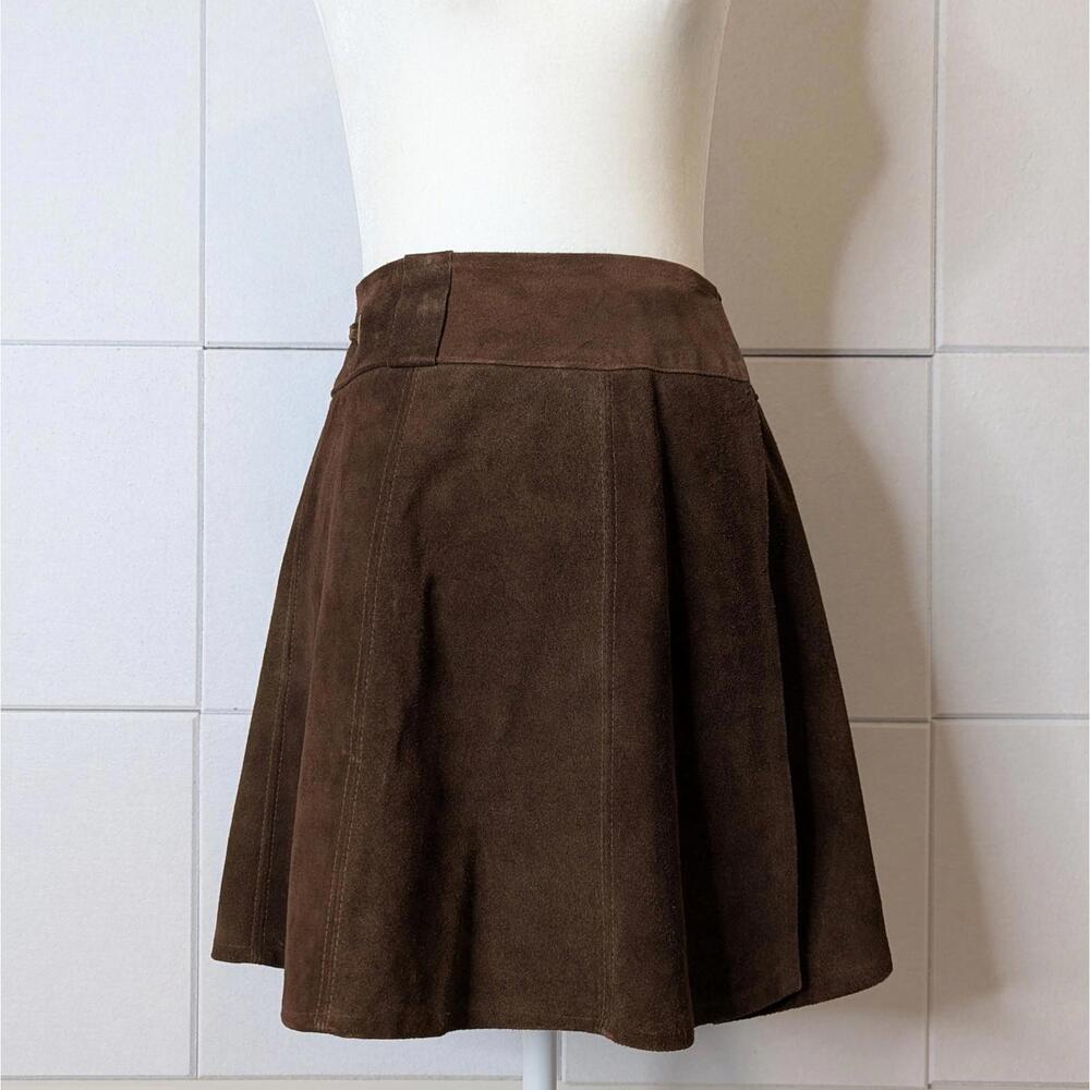 SOLD Vintage 70s chocolate brown suede wrap mini skirt - Picture 2 of 5